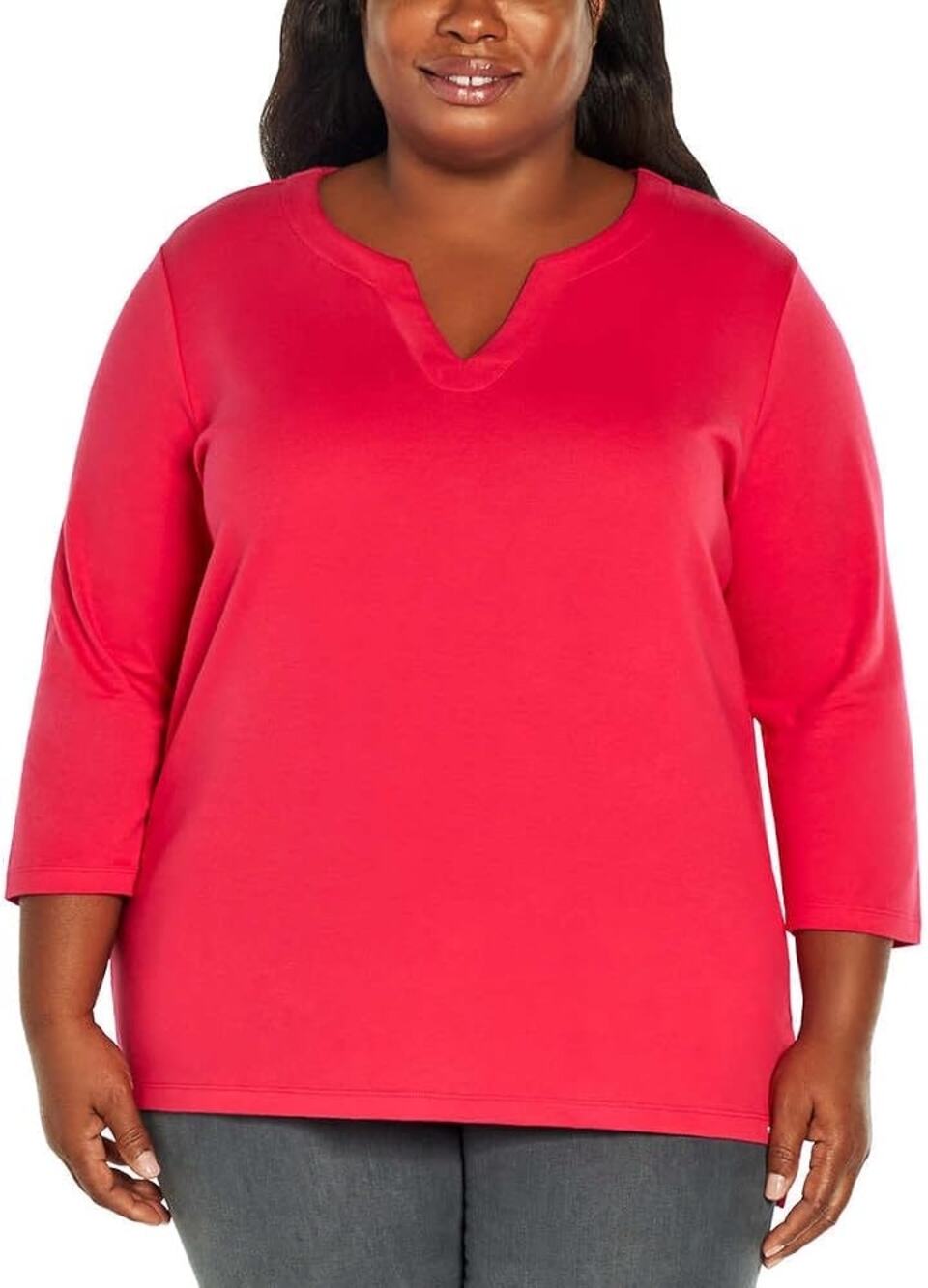Orvis 3/4 Sleeve Notch Neck Tunic Magenta XXL